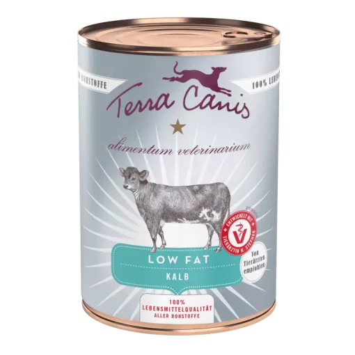 Low Fat veau. Gamme spécifique pour les chiens souffrant de problème de surpoids ou de pancréas.