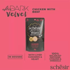 Schesir Dark Mousse poulet/bœuf 80GR. En vente chez Crafty Fox.