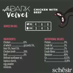 Schesir Dark Mousse poulet/bœuf 80GR. En vente chez Crafty Fox.